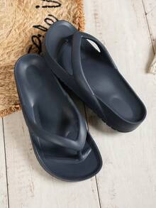 Unisex Solid Color Thong Flip Flops For Beach, Sand, Swimming, Vacation - Navy Blue - View 6