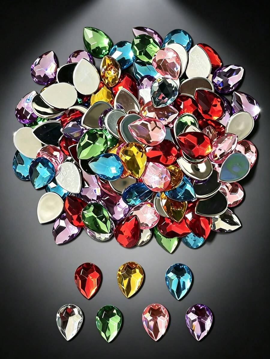 Shiny Teardrop Flat‑Back Acrylic Rhinestones, 60/120/240Pcs Multi‑Purpose DIY Decor For Hair Clips, Garment & Handbag Craft Projects