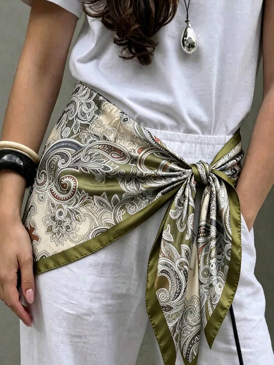 1pc 2026 Minimalist Polka Dot Print Spring Headscarf, Women's Multi-Functional Waist Belt Accessory, Fashion Headband And Headscarf