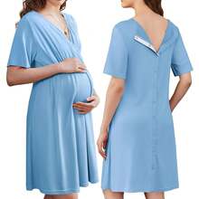 Women's Maternity Clothing, Stretchy V-Neck Labor And Delivery Gown For Pregnancy With Nursing Access And Split Front, Postpartum, Women's Clothes, - Lake Blue - View 1