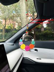 Creative Circular Flower Car Hanging Ornament, Creative Car Rearview Mirror Decorative Pendant, Car Interior Hanging Accessory - A - View 10