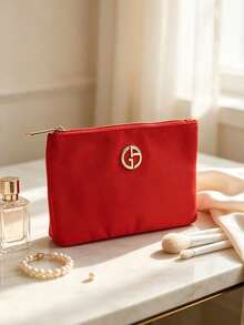 Tas Kosmetik Armani Merah dengan Logo Timbul, Penutup Resleting, Kapasitas Besar, Tas Penyimpanan Kosmetik Perjalanan dengan Pegangan, Hadiah Penyimpanan Kecantikan Wanita ARMANI‑GIFT‑76 - Merah - View 1