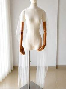 1pc White Bridal Tulle Minimalist Scarf Shawl, Off-Shoulder Cape Accessory For Wedding Dress - Multicolor - View 3