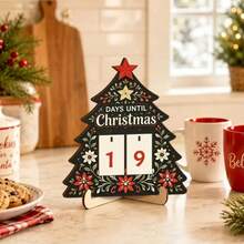 Christmas Tree Shaped, With Sliding Replaceable Numbers To Record Remaining Days Until Christmas - Wooden Craft, Exquisite Vintage Pattern, Strong Holiday Atmosphere - Comes With Stand, Stable Desktop Placement, Easy Operation - Suitable For Living Room, Entryway Table Decor, Christmas Holiday Decorative Ornament - 1PC - View 3