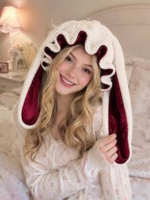 Topi Tidur Wanita Lucu dengan Telinga Kelinci Panjang, Topi Pelindung Rambut dengan Lapisan Satin Lembut, Topi Malam Dua Lapis yang Empuk dan Nyaman, Ikat Kepala untuk Tidur di Rumah - MultiWarna - View 2