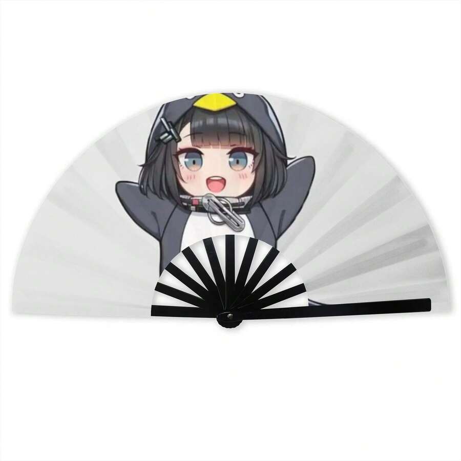 Penguin Girl Kung Fu Folding Fan, Large Fabric Folding Fan For Anime Conventions, Photo Ops, And Performances - Multicolor - View 1