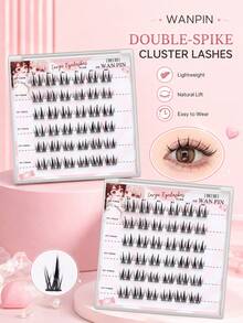 WANPIN WAN PIN Double-Tip Wheat Ear False Eyelashes Glue-Free Dynamic Exquisite Natural Voluminous One Cluster Two Buds Design Double-Segment C Curl 10-13mm Large Capacity - C - View 6