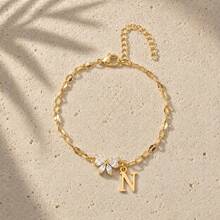 Initial Charm Butterfly Cubic Zirconia Gold Plated Letter Bracelets For Women Men - Yellow Gold - View 9