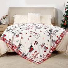 1pc Christmas Cartoon Santa Claus Sleigh Snowman Reindeer Digital Print Flannel Blanket - Modern Style, All-Season Comfortable Soft Polyester Knitted Fabric, Multi-Purpose, Suitable For Sofa, Bed, Travel, Camping, Chair, Gift Blanket - Multicolor - View 6