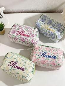 1pc Personalized Bridesmaid Gift Makeup Bag, Personalized Embroidered Floral Lace Makeup Bag, Wedding Return Gift Bride Gift Travel Toiletry Bag, Travel Storage Bag, Handbag - Multicolor - View 6