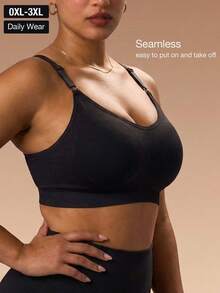 Plus Size Women Seamless High-Impact Comfortable Sports Bra - Black - View 2
