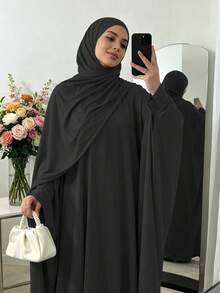 1 buah Gaun Muslim Lengan Kelelawar Warna Polos, Pakaian Sholat & Luar Ruangan yang Konservatif, Abaya Klasik Serbaguna untuk Pakaian Sehari-hari Wanita, Cocok untuk Semua Musim - MultiWarna - View 5