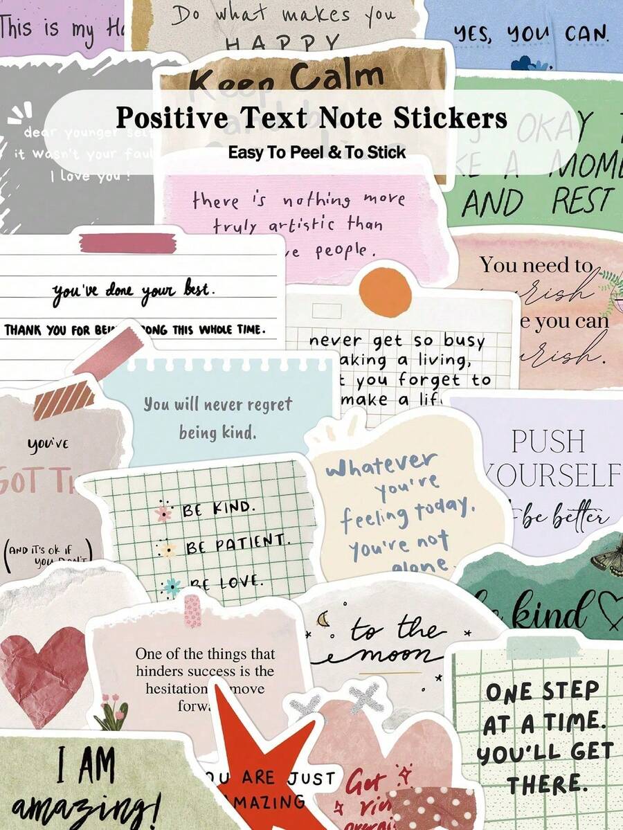 50pcs Positive Text Note Stickers For Holiday Gifts Party & Home Decor Class Reward Birthday Gift Suitcase, Laptop, Scrapbook Phone Case Decorations DIY Doodle Stickers - A - View 1