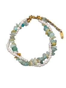 Fashionable Double Layered Bracelet With Versatile Design, Stackable And Adjustable For Women, Suitable For Gifting - Green - View 7