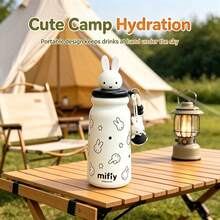 1 Peça Copo de Café Isolado de Grande Capacidade MIFFY 500ML, Garrafa de Água Fofa para Meninas, Copo Portátil de Aço Inoxidável 316 para Uso Externo com Canudo para Estudantes - Branco - Visão 8