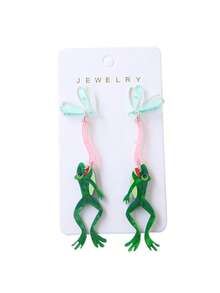 1 Pair Popular Exaggerated Acrylic Frog Insect Earrings Long Alternative Personalized Funny Ear Pendants - Green - View 3