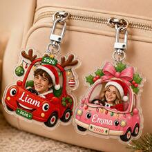 Custom Keychain Christmas Car Photo Charm, Festive Holiday Bag Charm, Personalized Keychain With Name, Whimsical Xmas Car Ornament, Customized Photo Gift For Family & Friends, Customizable Picture Christmas Bag Accessory, Stocking Stuffer Gift - Style a - View 6