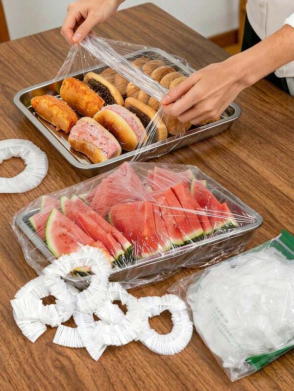 10/50/100/200pcs Large Transparent Food Cling Film Roll, Food Tray Cover, Kitchen Food Cover, Plastic Bag, Food Storage Bag, Bread Cover, White Food Cover, Plastic Packaging Film, Kitchen Storage