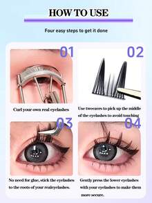 Roll C 60 Clusters Pre-Glued False Eyelashes, Doll Cartoon Style Glue-Free Eyelashes, Soft Fiber, Suitable For Beginners Quick Application, Applicable For Photography, Cosplay, Party And Other Occasions - C - View 3