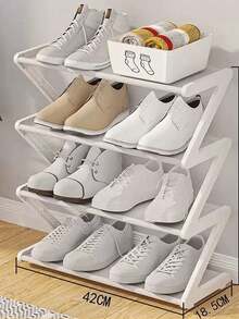 4-Tier Foldable Shoe Rack: Space-Saving Magic For Your Entryway - Plastic Material, Floor-Mounted, 4 Shelves, Suitable For Various Room Types - Multicolor - View 9