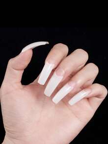 HOTWAY 96/100 Medium Length Trapezoidal Transparent White French Semi Adhesive Fake Nail, 10/12 Acrylic Nail Tip, Wearable Nail Artificial Nail - View 9