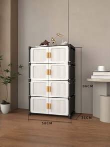 1pc Space-Saving Narrow Freestanding Shoe Storage Cabinet, Dust-Proof Double Door Plastic Shoe Rack, Suitable For Entryway Hallway Small Apartment, Essential Home Storage For New Year Moving Season - Multicolor - View 3