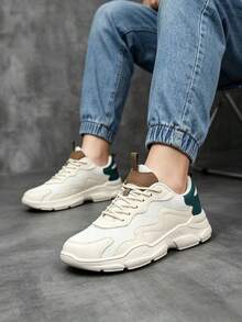 36-45 中性款繫帶休閒運動球鞋，白色鞋，百搭軟底學生滑板鞋，情侶鞋 - 米色 - 查看 3