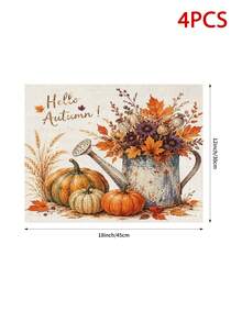 感恩節秋季廚房裝飾桌旗 Hello Autumn 復古澆水壺南瓜圖案 鄉村風感恩節餐桌裝飾 楓葉松果蠟燭印花桌布 餐廳廚房家居裝飾 - 彩色 - 查看 15