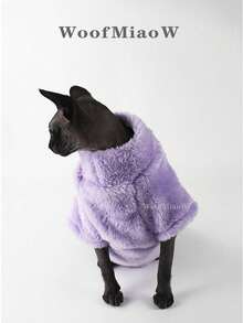 Pet Cat Sweater Home Wear, Solid Color Warm Fleece, Soft Skin-Friendly Polar Fleece, Suitable For Devon Rex, Hairless Cat, Small Dog - Purple - View 6
