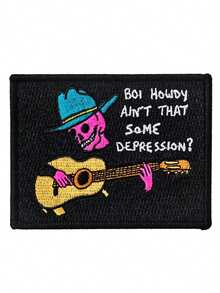 1pc/2pcs/3pcs/5pcs/6pcs/9pcs Punk Skull Cowboy Play Guitar Embroidered Sew/Iron‑On Patch, DIY Clothing Decor Applique Accessory - Multicolor - View 7