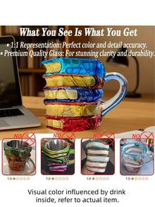 1pc 3D Book-Shaped Glass Coffee Mug, Layered Book Design Glass Cup Suitable For Coffee, Tea, Milk And Hot Drinks, Artistic Literary Design, Ideal For Readers, Writers And Book Lovers, Unique Creative Desktop Cup, Suitable For Office, Home, Study And Library, Transparent Heat-Resistant Glass Coffee Cup With Handle, Perfect Gift For Bookworms, Students And Teachers. - Multicolor - View 5