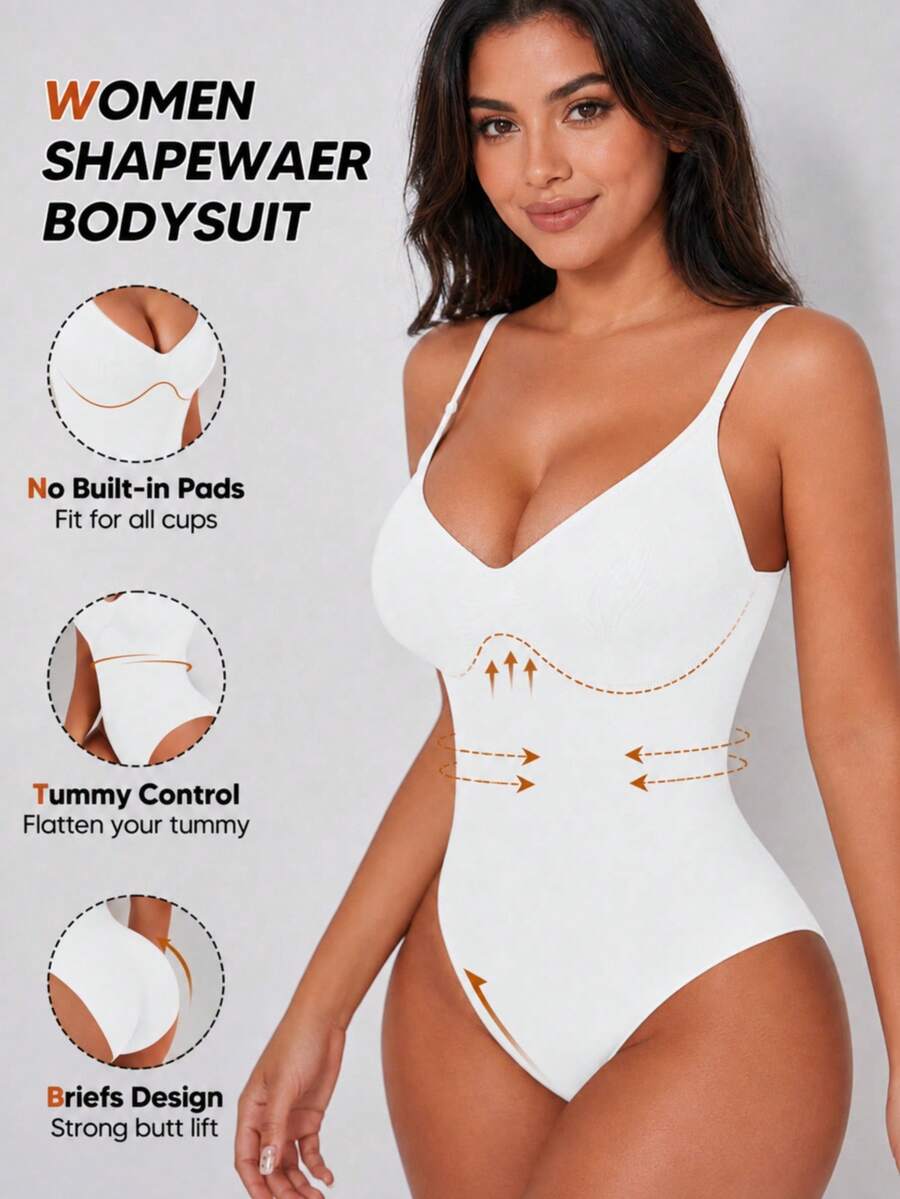 Women's Solid Color Slimming Waist Bodysuit, Suitable For Layering And Wearing Underneath White Summer - White - View 1