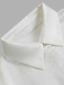 Women Fall White Satin Shirt, Lapel Long Sleeve Slim Fit Button Down Blouse For Business Office Casual Outfits - White - View 5