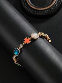 Simple Multi-Color Rhinestone Hip-Hop Oil Drip Cross Necklace Simple Clavicle Chain Suitable For Party Street Festival Wear - Gold - View 6