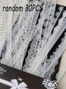 30PCS Vintage Lace Stickers Set, High Aesthetic, Hollow Design, Semi-Transparent Material, Suitable For Scrapbooking, Photo Album Decoration, Handmade Crafts, Holiday Material Production, Halloween & Christmas Theme Decoration, Page Embellishment - Multicolor - View 11