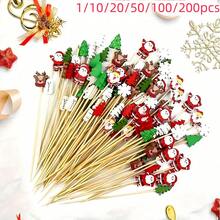 1/10/20/50/100/200pcs Assorted Christmas Element Pattern Fruit Picks, Including Snowflake, Reindeer, Christmas Tree, Santa Claus, Snowman, Cocktail Picks, Fruit Forks, Disposable Fruit Picks, Christmas Tree Decoration, Appetizer Toothpicks, Suitable For Cocktail Party, Birthday Party, Wedding, Christmas Decoration, Christmas (Assorted Patterns Randomly Matched And Shipped) - Multicolor - View 1