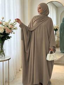 1 buah Gaun Muslim Lengan Kelelawar Warna Polos, Pakaian Sholat & Luar Ruangan yang Konservatif, Abaya Klasik Serbaguna untuk Pakaian Sehari-hari Wanita, Cocok untuk Semua Musim - MultiWarna - View 7