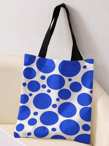 1pc Polka Dot Snowman Print Canvas Tote Bag, Large Capacity Hand‑Held Shoulder Bag,Reusable Shopping Bag For Music Festival Party Daily Packing Books - Multicolor - View 11