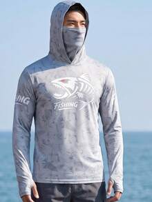 2026 New Men's Outdoor Sun Protection Hooded Fishing Jacket, Built-In Face Protection, Thumb Hole Cuff Design, Autumn Sports Style - Grey - View 2