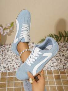 Women Casual Sneakers, Lace Up, Rounded Toe, Low Profile - Blue - View 4