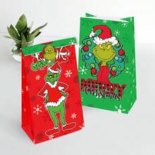 The Grinch 12 قطعة/2 قطعة أكياس هدايا عيد الميلاد بنمط عشوائي، أكياس تسوق بورق تغليف بنمط مربعات أحمر وأخضر مع مقابض، أكياس تغليف هدايا حفلات عيد الميلاد قابلة لإعادة الاستخدام - حقيبة هدايا - مشاهدة 6
