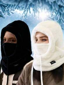 1pc Winter Unisex Ultra-Warm Windproof Thick Fleece Faux Fur Full Face Mask/Neck Warmer/Hooded Scarf/Ski Balaclava - Suitable For Outdoor Sports (Skiing, Snowboarding, Cycling, Motorcycle Riding, Hiking, Camping), Daily Commute, Ice Skating And Winter Vacation; Features Extreme Cold Protection, Breathability, Adjustable Drawstring Design; Material Is Fluffy And Comfortable; Essential Winter Gear And Fashion Accessory. - Multicolor - View 2