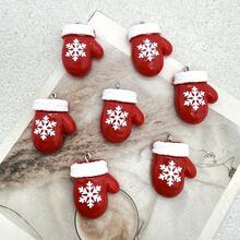 6件裝樹脂聖誕雪花手套吊墜，適合DIY珠寶製作，完美適合作為派對配件、耳環、項鍊、包包吊飾 - 紅色聖誕手套吊墜 - 查看 6