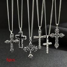 Set Kalung Liontin Salib Vintage Pria 6 Buah, Perhiasan Leher Multifungsi dari Baja Tahan Karat, Cocok untuk Pemakaian Sehari-hari dan Pesta, Aksesori Unik, Hadiah Ulang Tahun - 6 buah/set - View 1