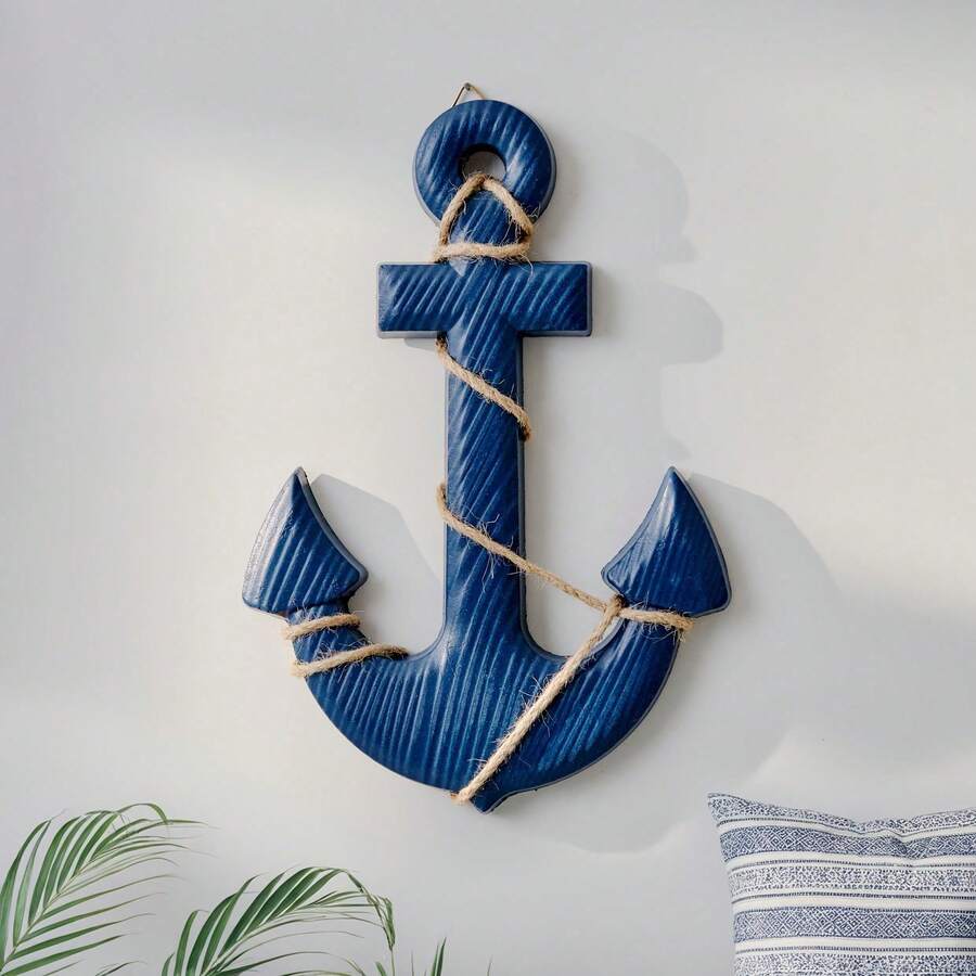 1pc Blue Iron Anchor Pendant, Home Wall Decor, Ocean Style Event Theme Party Gift. - Blue Anchor - View 1