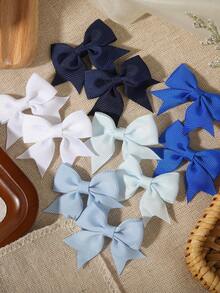 10pcs Classic Earth Tone Bow Hair Clips Set, Ribbed Elastic Hair Accessories, Simple Daily Hair Ornaments For Girls - Mixed color - View 3