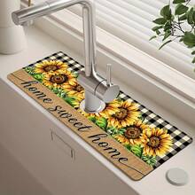 1pc Sink Faucet Absorbent Mat, Autumn Sunflower Pattern, Drainage Mat, Suitable For Kitchen, Bathroom Sink, Countertop, Drainage Mat, Diatomaceous Earth Material, Trimmable, Quick-Drying Mat - Multicolor - View 3