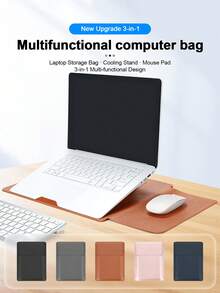 3-In-1 Multifunctional Laptop Sleeve, PU Leather Folding Heat Dissipation Stand With Built-In Mouse Pad, Compatible With 13-14", 15-16" Laptops, Portable Computer Protection Bag For Office And Travel - View 2