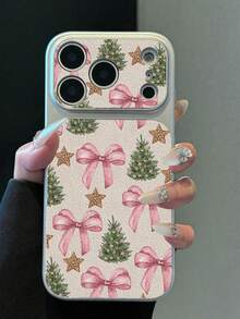 1pc TPU Material Pink Christmas Sweet Pattern Phone Case Compatible With Apple 17promax/17/16promax/15/13/12/11 Large Window Skin Full Coverage Anti-Drop Soft Shell Protective Cover - Silver - View 1