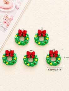5/10/20pcs Christmas Holiday Cartoon Wreath Resin Charms, Suitable For DIY Jewelry Making - Perfect For Earrings, Necklaces, Bags And Keychains Crafts - Multicolor - View 4